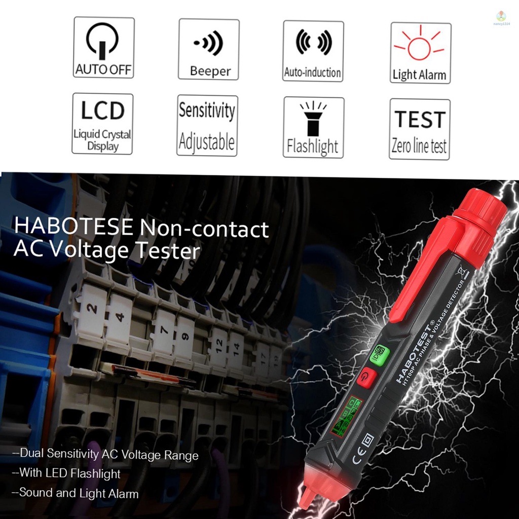 Bút Thử Điện HT100P Không Tiếp Xúc Màn Hình LCD Kỹ Thuật Số Có Âm Thanh Và Đèn Báo Hiệu NCV