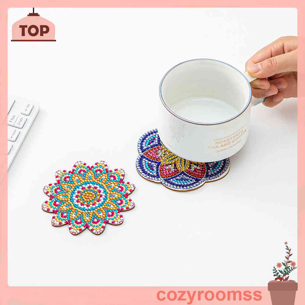 Set 6 Miếng Lót Ly Bằng Gỗ Acrylic 5D DIY Họa Tiết Giáng Sinh Trang Trí Phòng