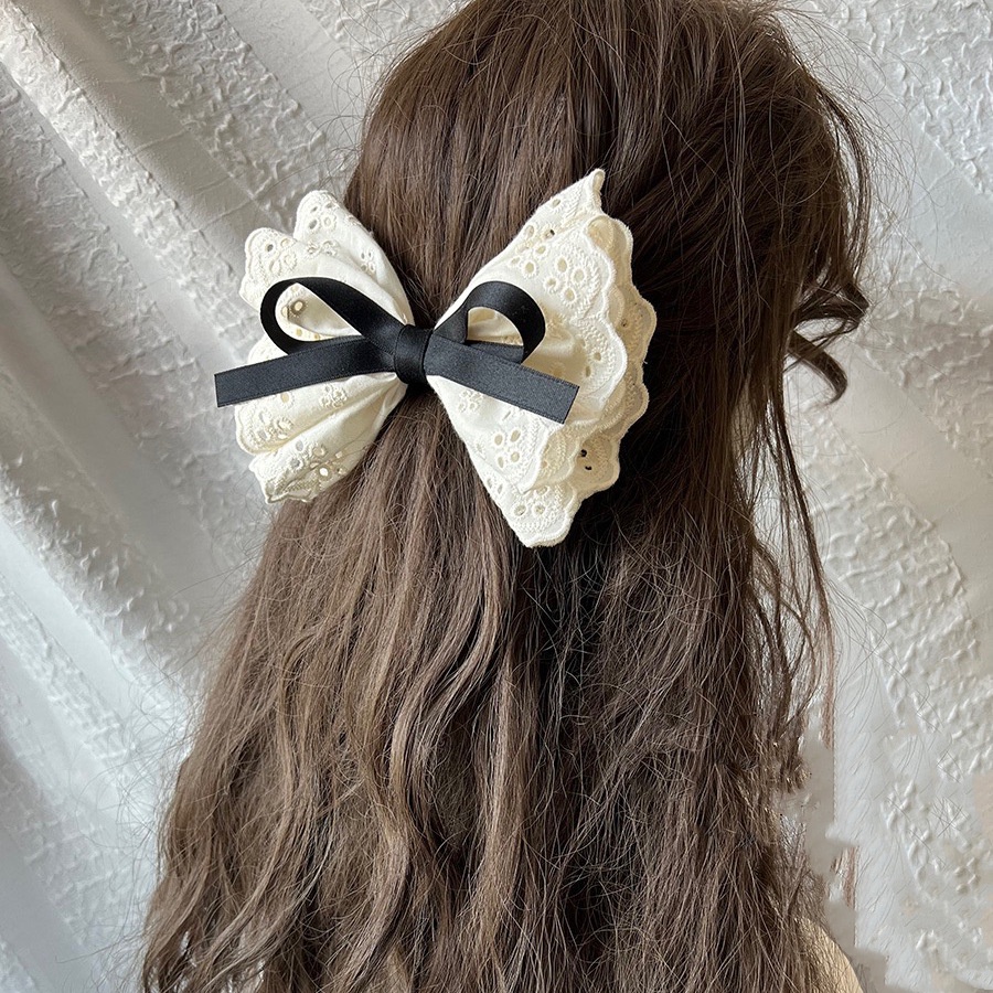 Kẹp Tóc Đính Nơ Nhiều Lớp Thêu Họa Tiết Xinh Xắn