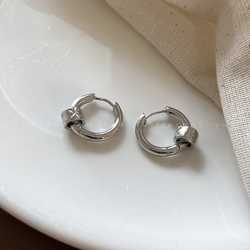 Khuyên Tai Kim Loại Hình Tròn Đính Đá Phong Cách Âu Mỹ