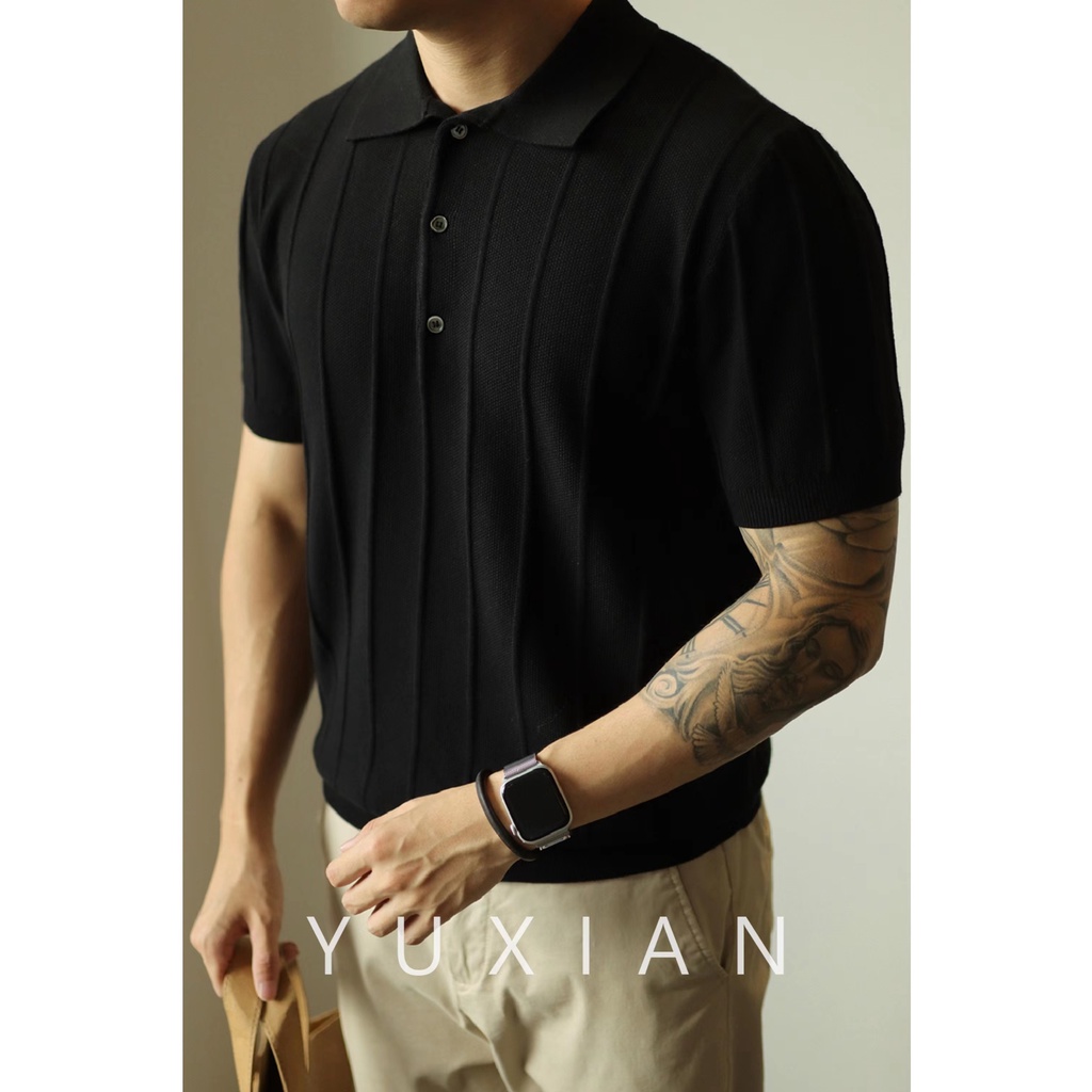 Áo Thun POLO Dệt Kim Tay Ngắn Màu Sắc Tươi Sáng Phong Cách Retro Cho Nam Giới