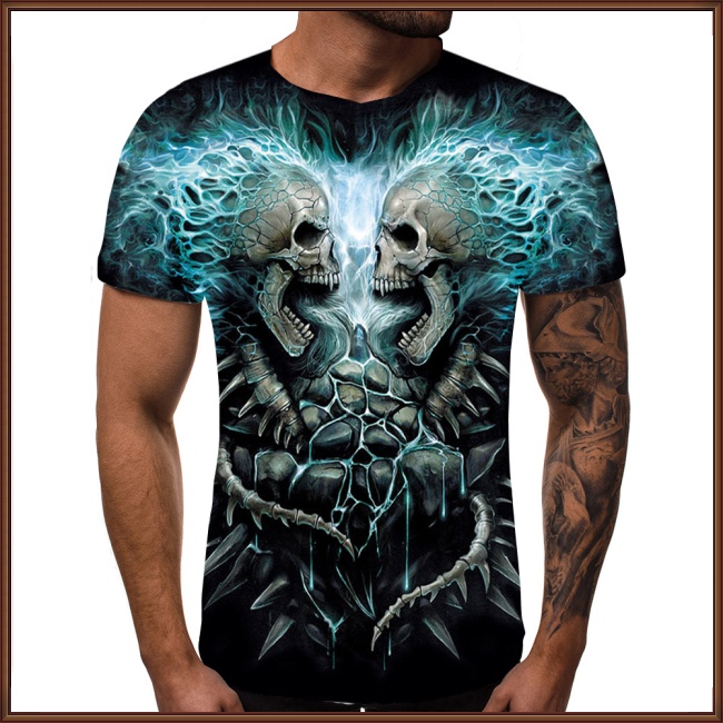 Áo Thun Nam Tay Ngắn Cổ Tròn In Hình Đầu Lâu 3D Thời Trang