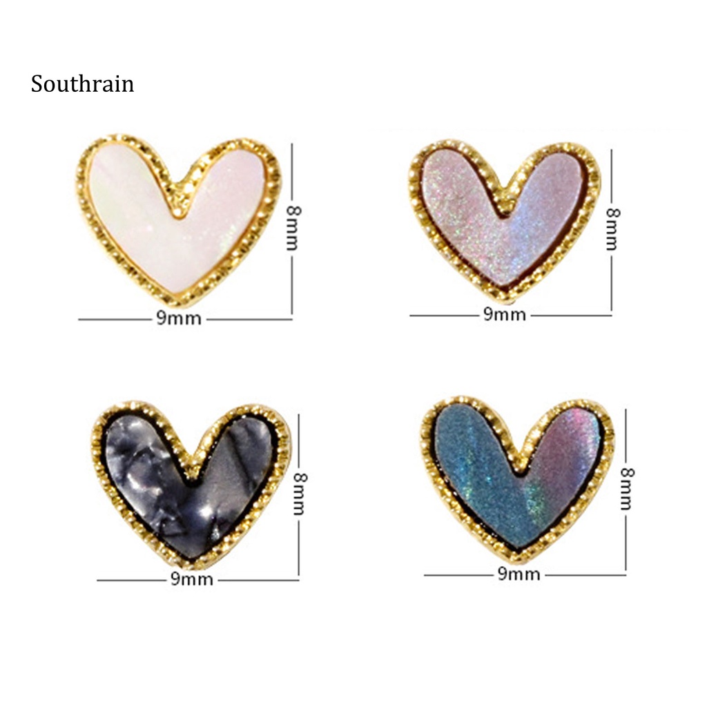 Set 10 Phụ Kiện Trang Trí Móng Tay Tạo Hiệu Ứng 3D Hình Trái Tim Sang Trọng