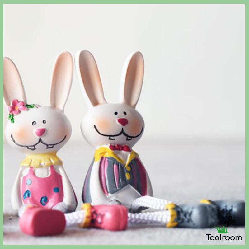 Set 4 Bức Tượng Thỏ Bằng Nhựa Resin Để Bàn Trang Trí