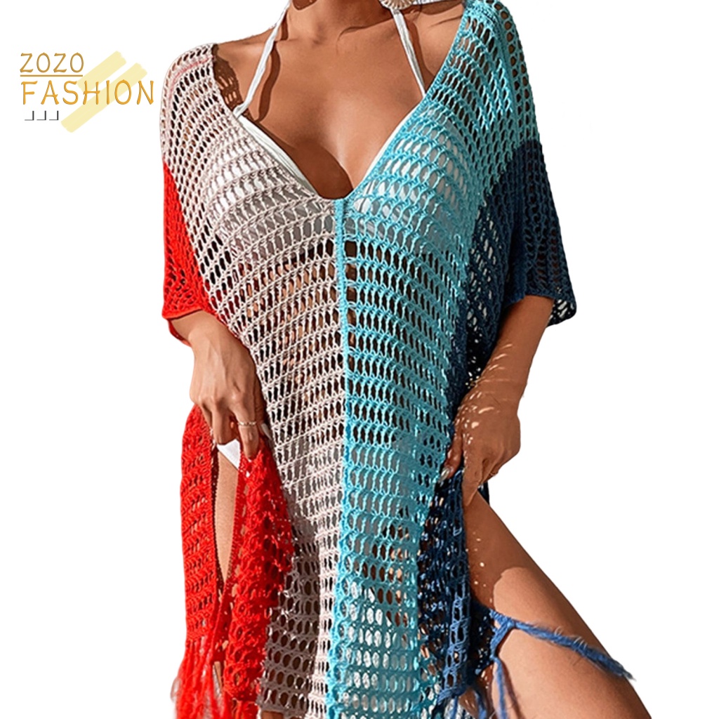 Áo Khoác Ngoài Bikini Tay Lỡ Phối Tua Rua Quyến Rũ Cho Nữ