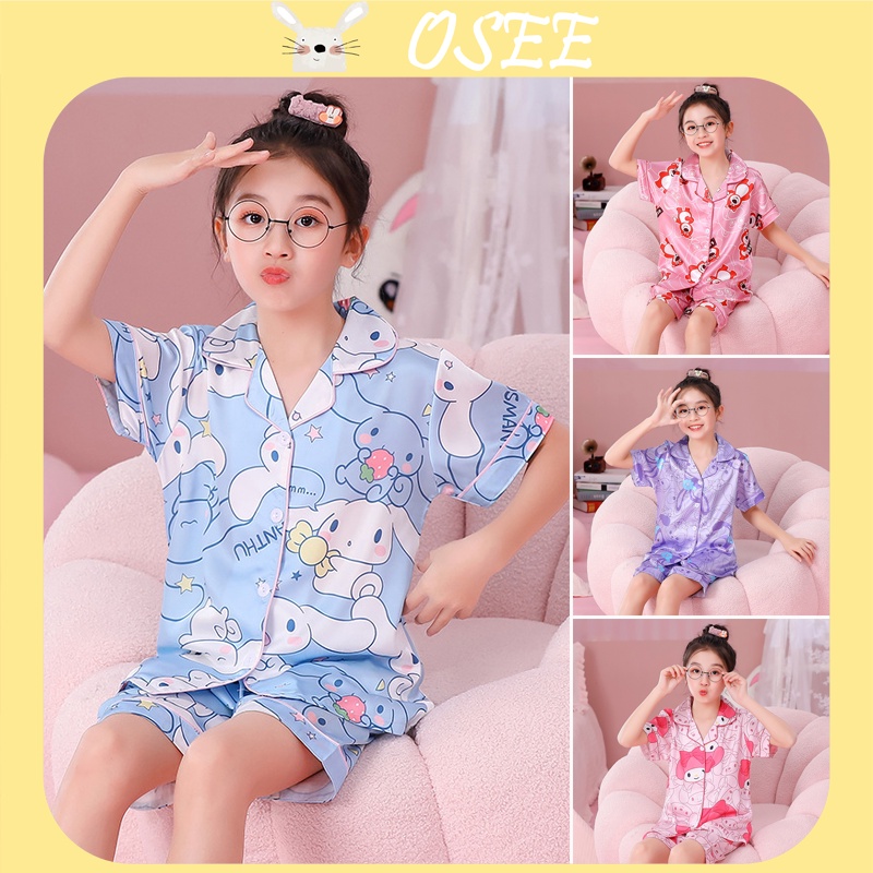 Bộ Đồ Ngủ Bằng Lụa satin Tay Ngắn Dành Cho Mẹ Và Bé