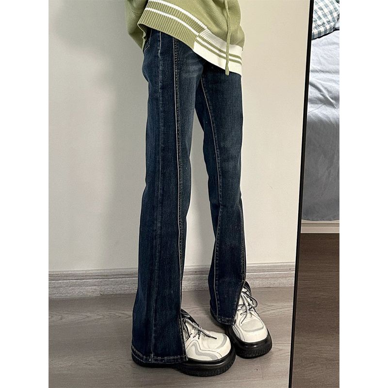 Quần Jean Nữ Lưng Cao Ống Đứng Xẻ Tà Phong Cách Hong Kong Thời Trang Mùa Hè