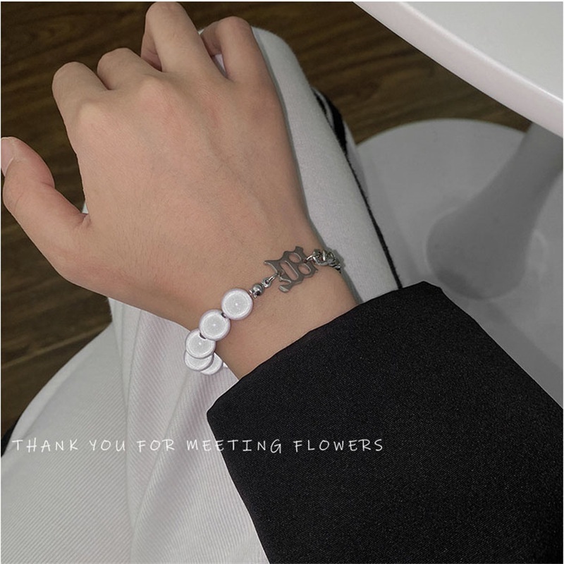 Vòng Tay Hạt Ngọc Trai Phản Quang Đơn Giản Cá Tính Phong Cách Hip Hop Cho Nam Và Nữ