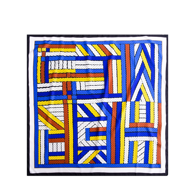 Khăn Choàng Lụa Vuông 90 * 90cm Chống Nắng In Họa Tiết Màu Tương Phản Thời Trang