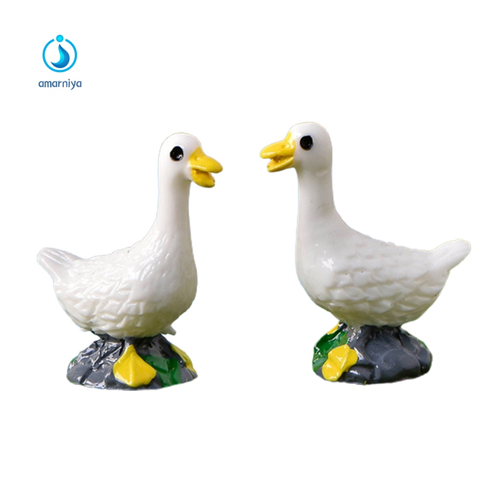 2 Tượng Vịt Con Trắng Dùng Trang Trí Tiểu Cảnh