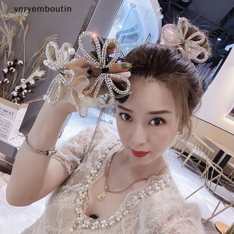 Dây Cột Tóc Co Giãn Đính Đá Hình Nơ Lớn Thanh Lịch Cho Nữ