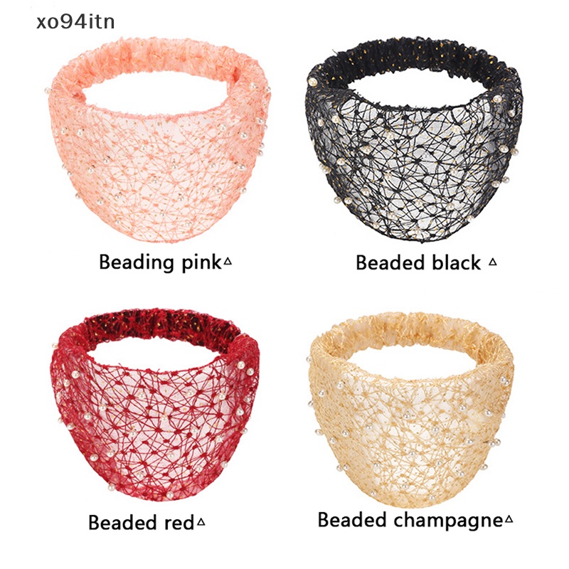 Băng Đô Cài Tóc Phối Lưới Thoáng Khí Đính Ngọc Trai Thời Trang