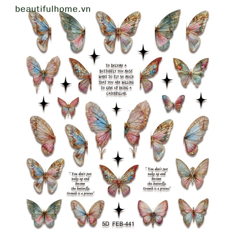 1 Tờ Sticker Dán Móng Tay Hình Bướm Màu Gradient 5D