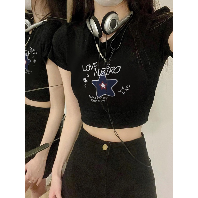 Áo Croptop Tay Ngắn Cổ Tròn In Họa Tiết Thời Trang Mùa Hè Quyến Rũ Cho Nữ