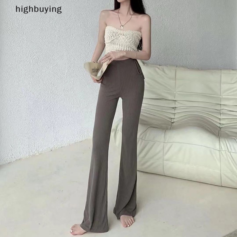 Quần Dệt Kim Lưng Cao Phối Dây Rút Thời Trang Đường Phố Cá Tính