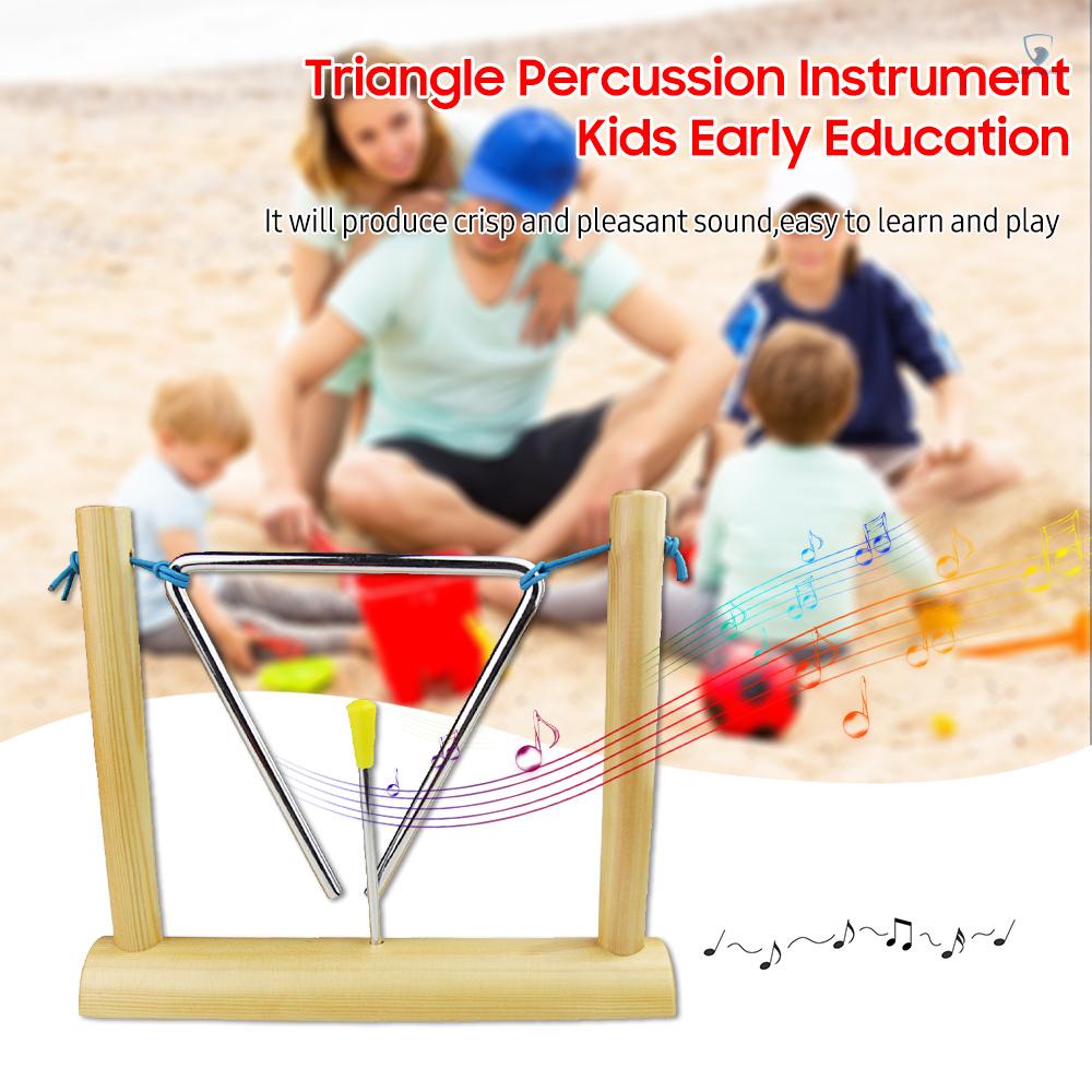 Nhạc Cụ Tam Giác 6 inch Bằng Thép Không Gỉ Với Giá Đỡ Bằng Gỗ Dành Cho Giáo Dục Sớm