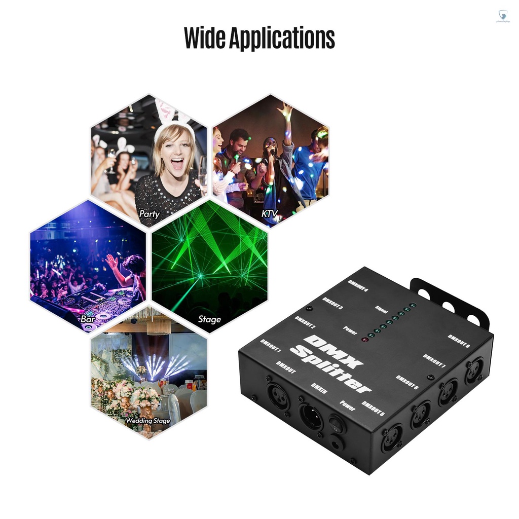 Bộ Khuếch Đại Tín Hiệu Quang Học DMX512 1 Đầu Vào Và 8 Đầu Ra Độc Lập Cho Đèn Disco DJ Club