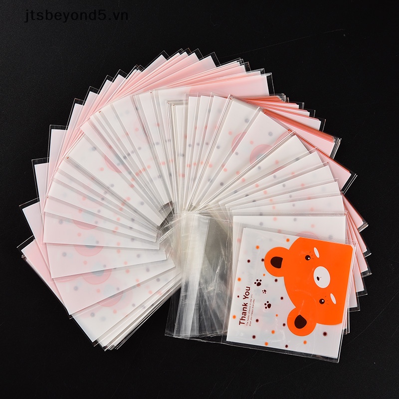 JY 100pcs gấu PIC. Tự dính Cookie Kẹo Gói Quà tặng Túi Giấy bóng kính đám cưới sinh nhật ..