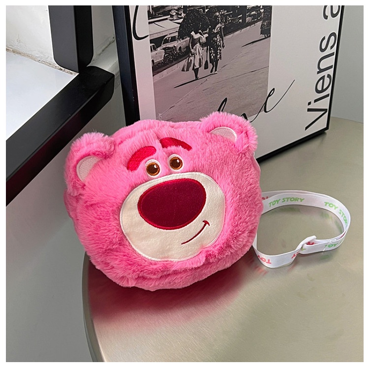 Favour Túi Đeo Chéo Hình Tròn Nhỏ Ba Mắt Phối Lông Xù Hình Gấu Dâu Tây Dễ Thương Dành Cho Bạn Nữ / Bé Trai