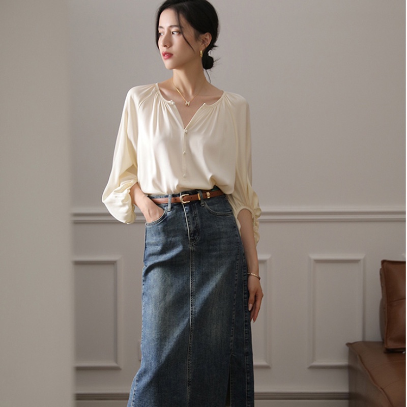 Áo Sơ Mi Lụa Mulberry Cao Cấp Dáng Rộng Ba Lớp Phong Cách Pháp Thiết Kế Mới Cho Nữ