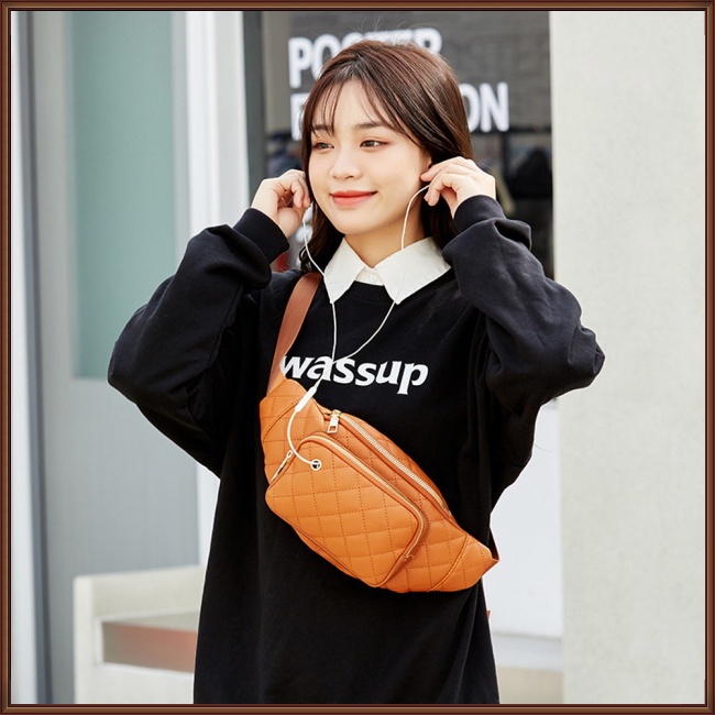 Túi Đeo Hông Bằng Da Nhân Tạo Thêu Họa Tiết Hình Thoi Đơn Giản Thời Trang Cho Nữ