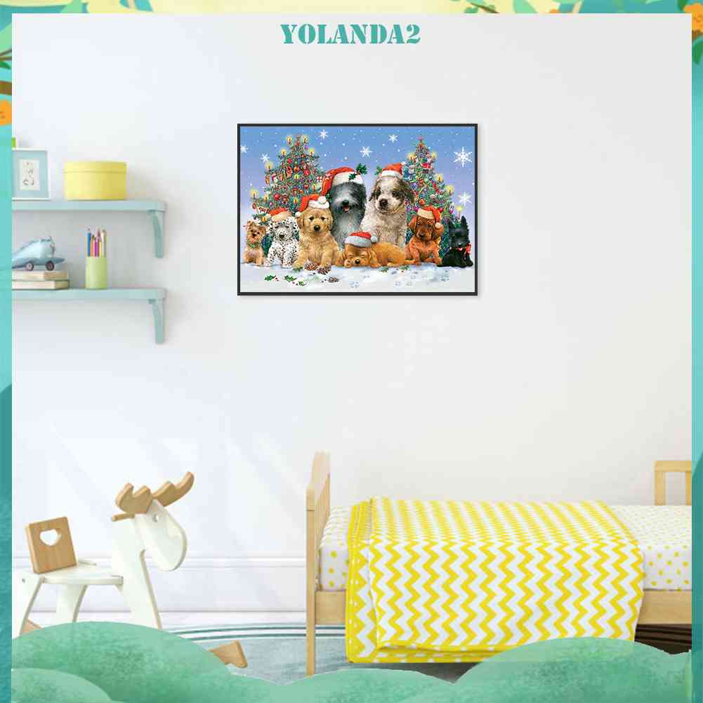 Tranh Đính Đá Kim Cương Toàn Bộ 5D DIY Hình Vẽ Chó Giáng Sinh