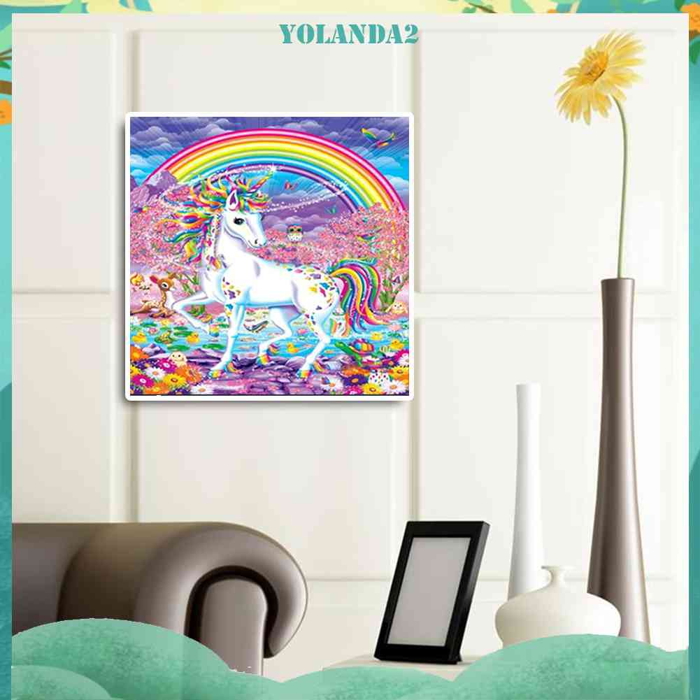 Tranh Đính Đá Kim Cương Toàn Bộ 5D DIY Hình Vẽ Kỳ Lân Cầu Vồng