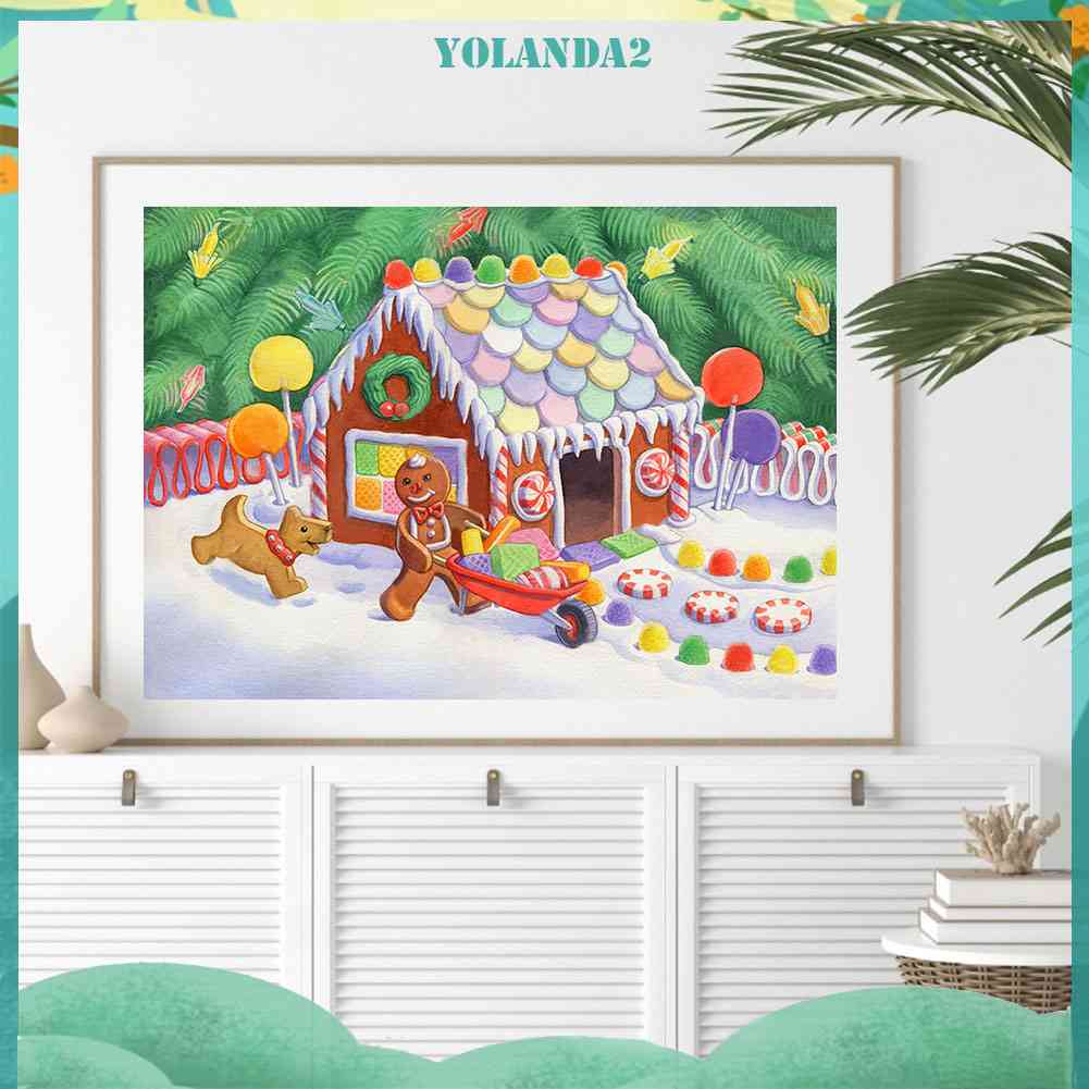 Tranh Đính Đá Kim Cương Toàn Bộ 5D DIY Hình Ngôi Nhà Kẹo Giáng Sinh