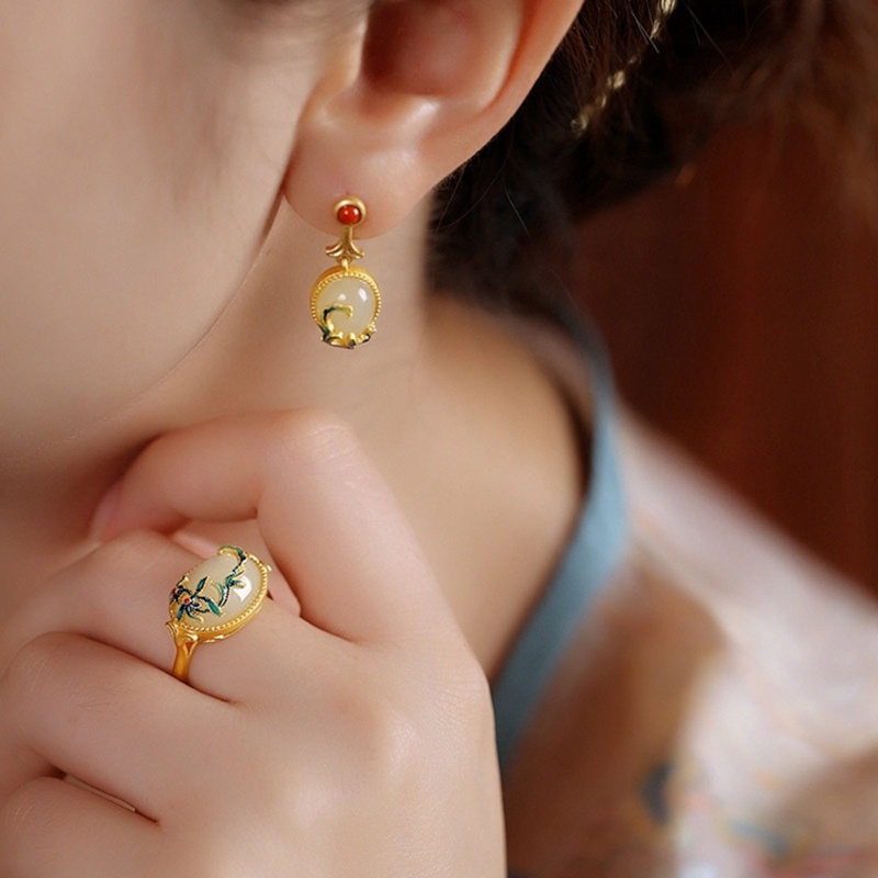 Nhẫn Hở Mạ Bạc 925 Đính Đá Ngọc Bích Thời Trang Cho Nữ