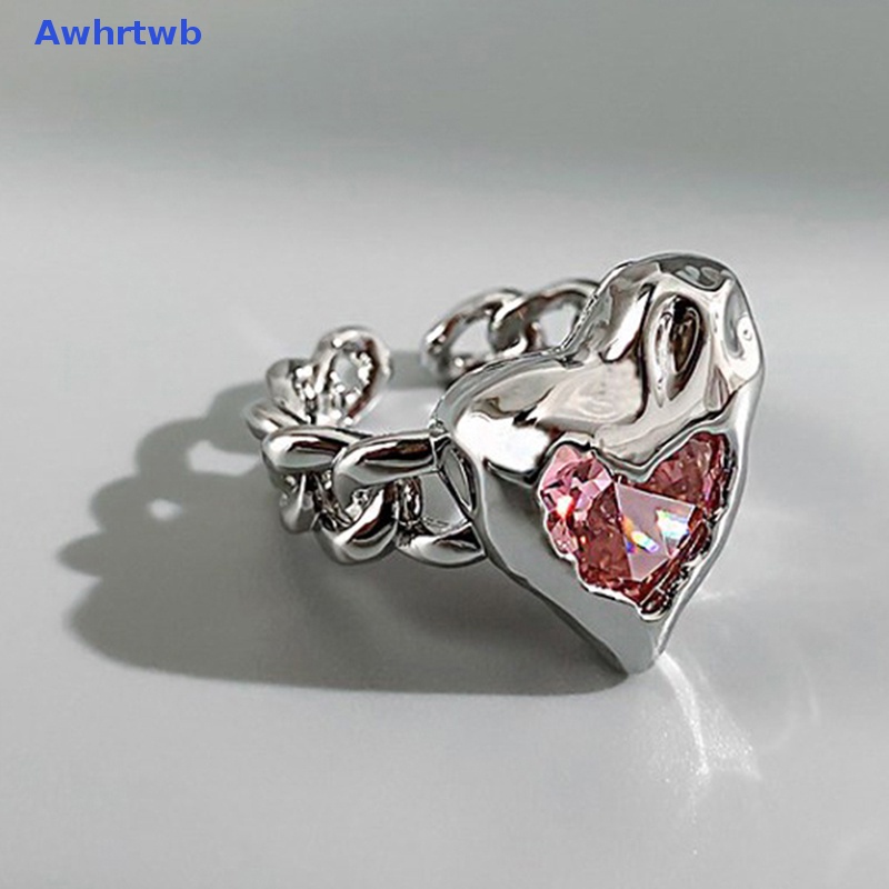Nhẫn Hình Trái Tim Đính Pha Lê Hồng Phong Cách Harajuku 90s EMO Y2K Dành Cho Nữ Mới