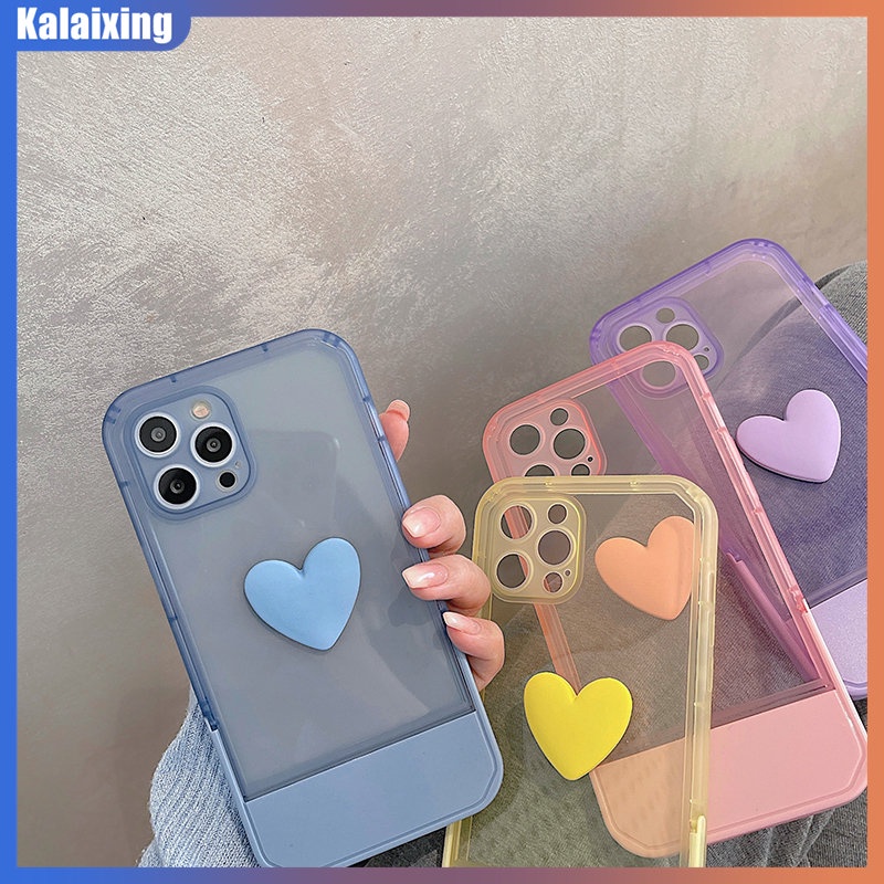 Ốp Điện Thoại Cứng Trong Suốt Có Giá Đỡ Hình Trái Tim Cho iPhone 14 Pro Max 13 Pro Max 7Plus 8Plus