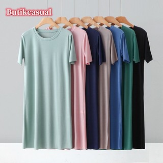Phụ Nữ Băng Lụa Midi Váy Rời Trơn Mỏng Đầm Loungewear Tay Ngắn 2025 Váy Mùa Hè