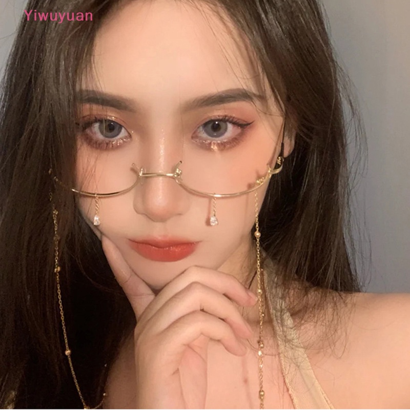 < Yiwuyuan > Kính Mát Nửa Gọng Không Gọng Hình Giọt Nước Dễ Thương Trang Trí Cho Nữ