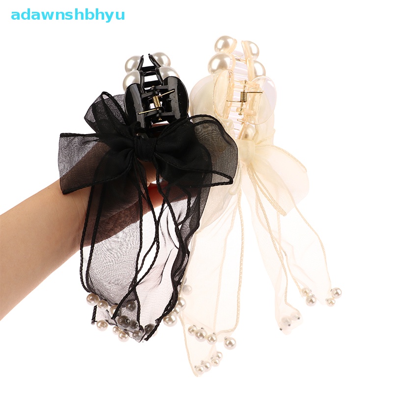 Kẹp Tóc Nơ Đính Ngọc Trai Giả Màu Đen Thời Trang