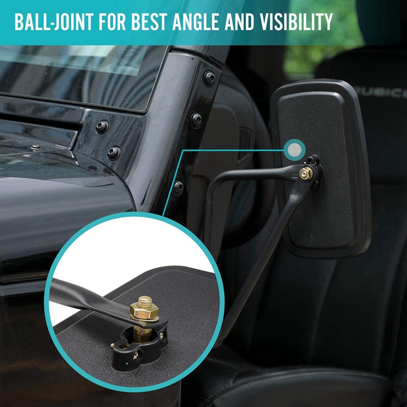 Bộ 2 Gương Chiếu Hậu Màu Đen Chống Rung Lắc Tháo Gỡ Nhanh Cho Jeep Wrangler 2007-2018 JK &amp; JL 2020 JT