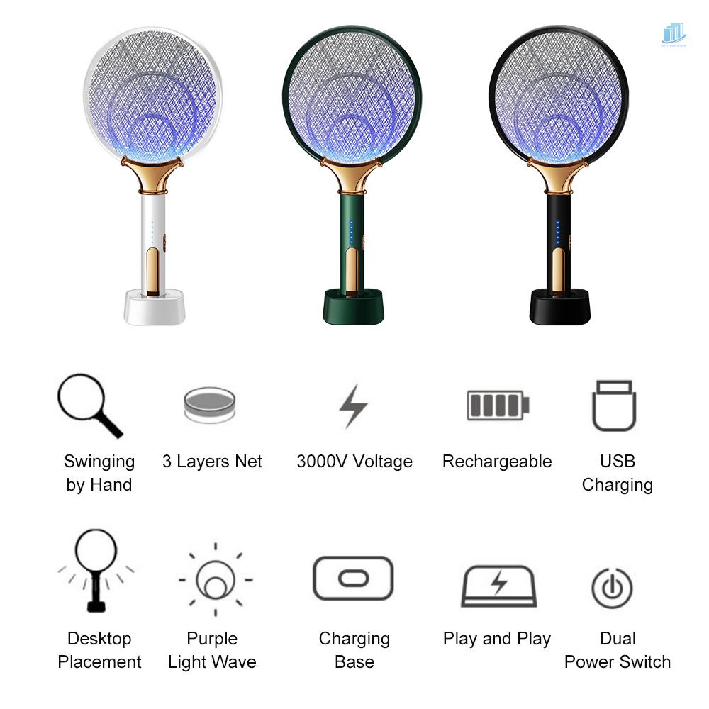 Vợt Diệt Muỗi Điện Tử 2 Trong 1 Có Thể Sạc Lại Bằng Cổng USB