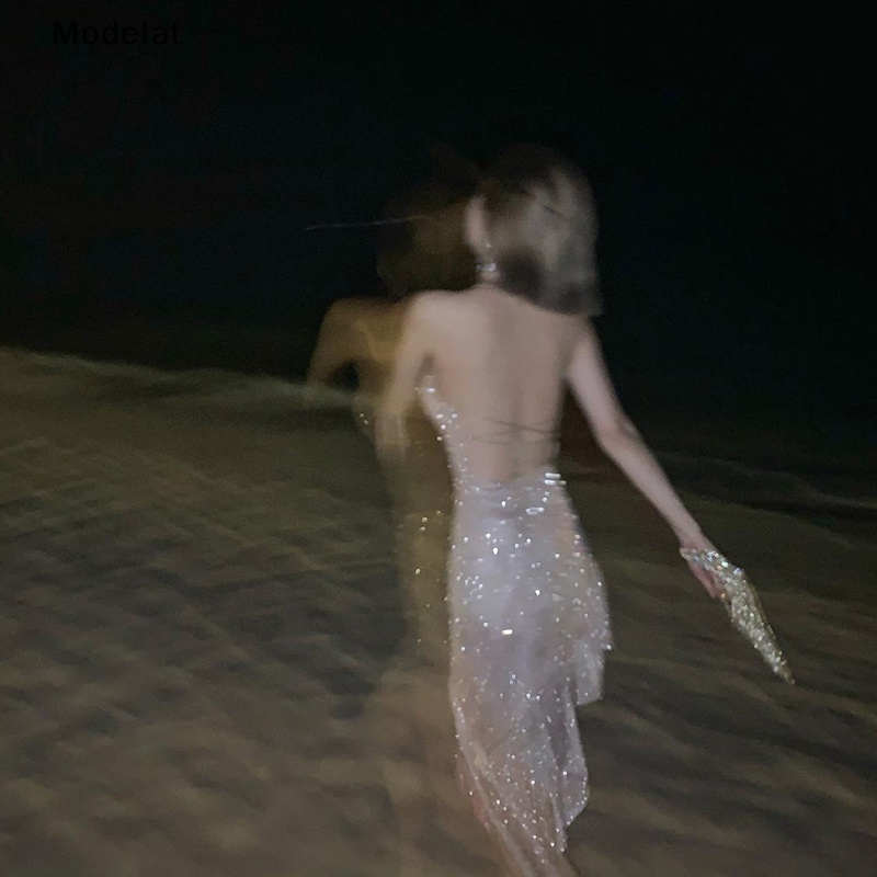 Mfc Đầm Dự Tiệc Hai Dây Hở Lưng Ôm Dáng Đính Kim Sa Lấp Lánh Gợi Cảm Cho Nữ