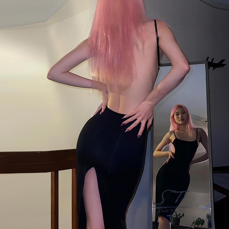 Đầm Hai Dây Mùa Hè Màu Trơn Hở Lưng Xẻ Tà Gợi Cảm CY03 Cho Nữ