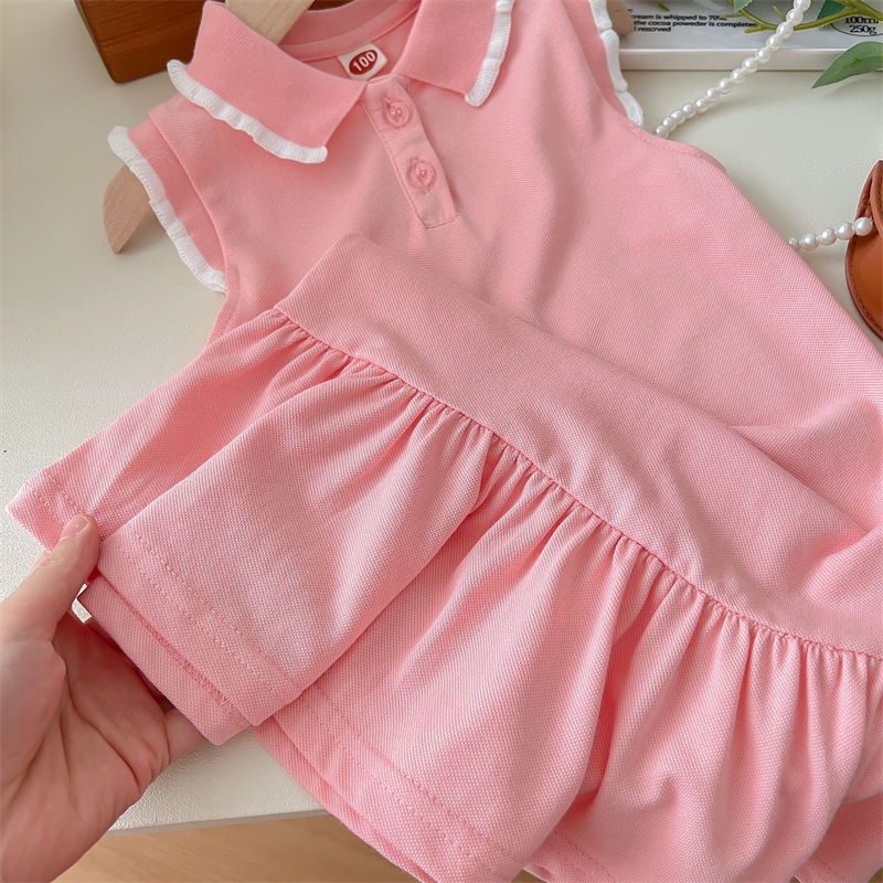 Hàng Có Sẵn Đầm Thể Thao Một Mảnh Tay Ngắn Màu Hồng Dễ Thương Thời Trang Mùa Hè Phong Cách Hàn Quốc Cho Bé Gái