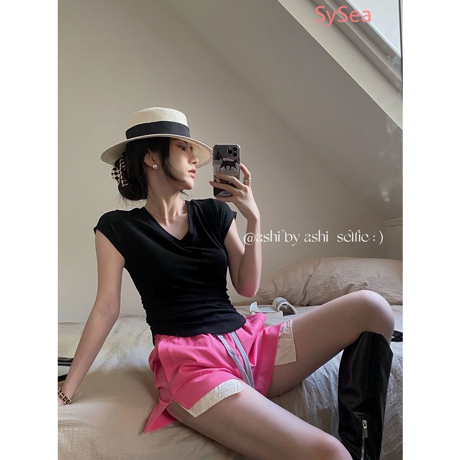 Áo Kiểu Cổ Chữ V Thiết Kế Độc Đáo Thời Trang Mùa Hè Hàn Quốc Cho Nữ