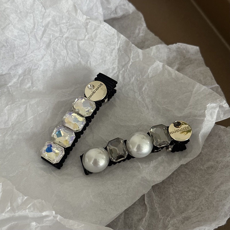 Kẹp Tóc Mỏ Vịt Đính Đá Ngọc Trai Trong Suốt Hình Chữ Nhật