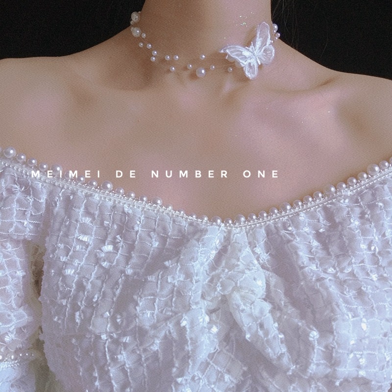 Vòng Cổ choker Thiết Kế Chuỗi Ngọc Trai Hình Bướm Phong Cách Retro Pháp Cho Nữ