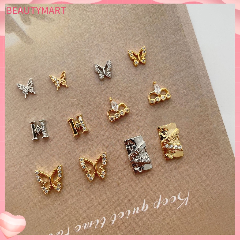 Set 10 Phụ Kiện Trang Trí Móng Nghệ Thuật Hình Học Bướm Vương Miện Rỗng Bằng Kim Loại