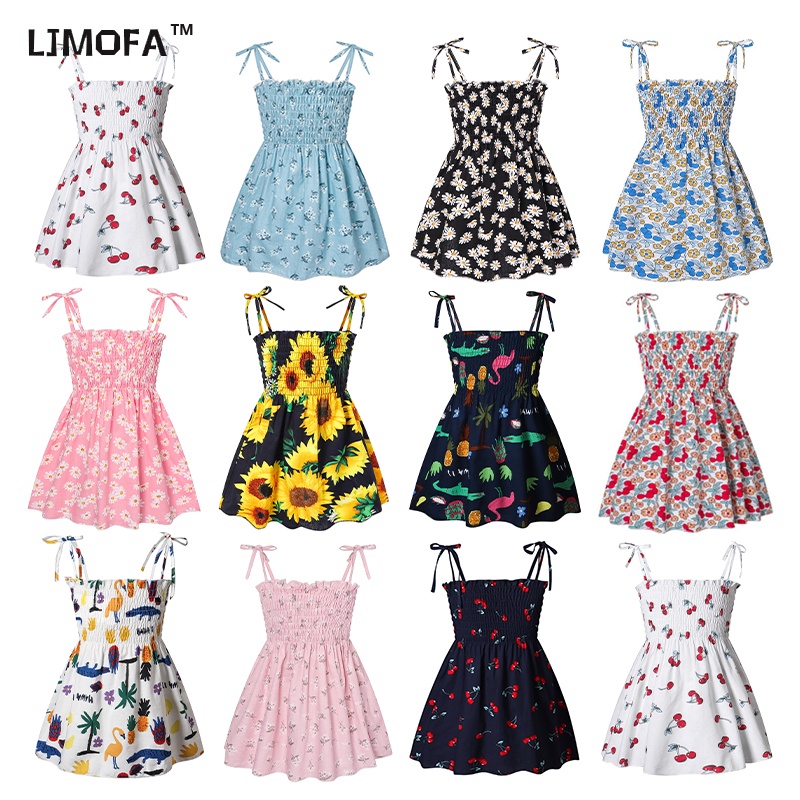 LJMOFA Đầm Công Chúa Hai Dây Sát Nách In Hoa Bằng Vải Cotton Mỏng Thời Trang Mùa Hè Cho Bé Gái 2-6 Tuổi