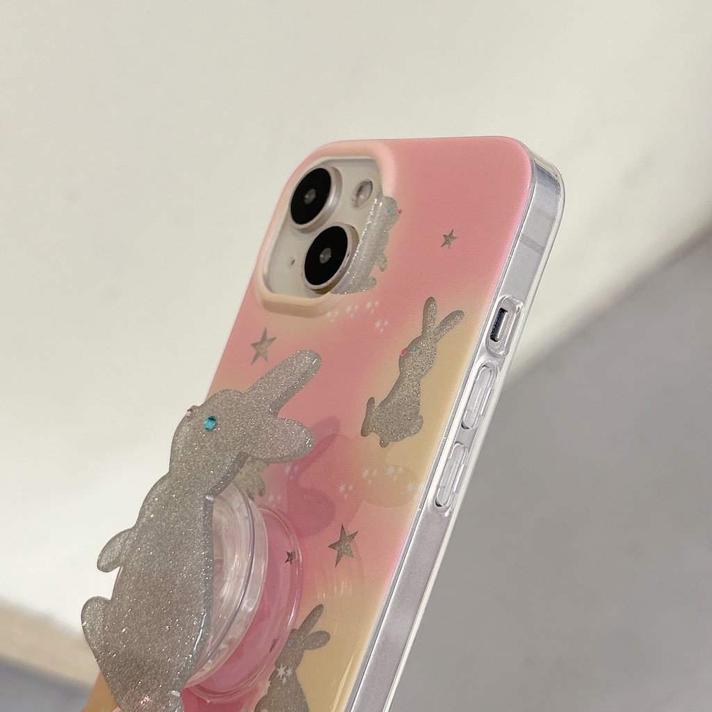 Ốp Điện Thoại Imd Silicone Mềm Trong Suốt Chống Rơi Với Giá Đứng Hình Thỏ Hồng Cho iPhone11 12 13 14 Pro Max