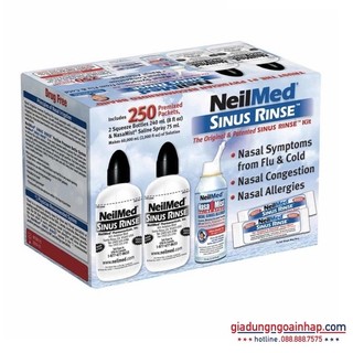 Bộ rửa mũi NeilMed Sinus Rinse 250 gói muối, 2 bình,1 chai xịt