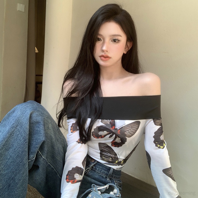 Áo Thun Tay Dài Dáng Ôm Phối Lưới Phong Cách Hàn Quốc Cổ Điển Thời Trang Cho Nữ