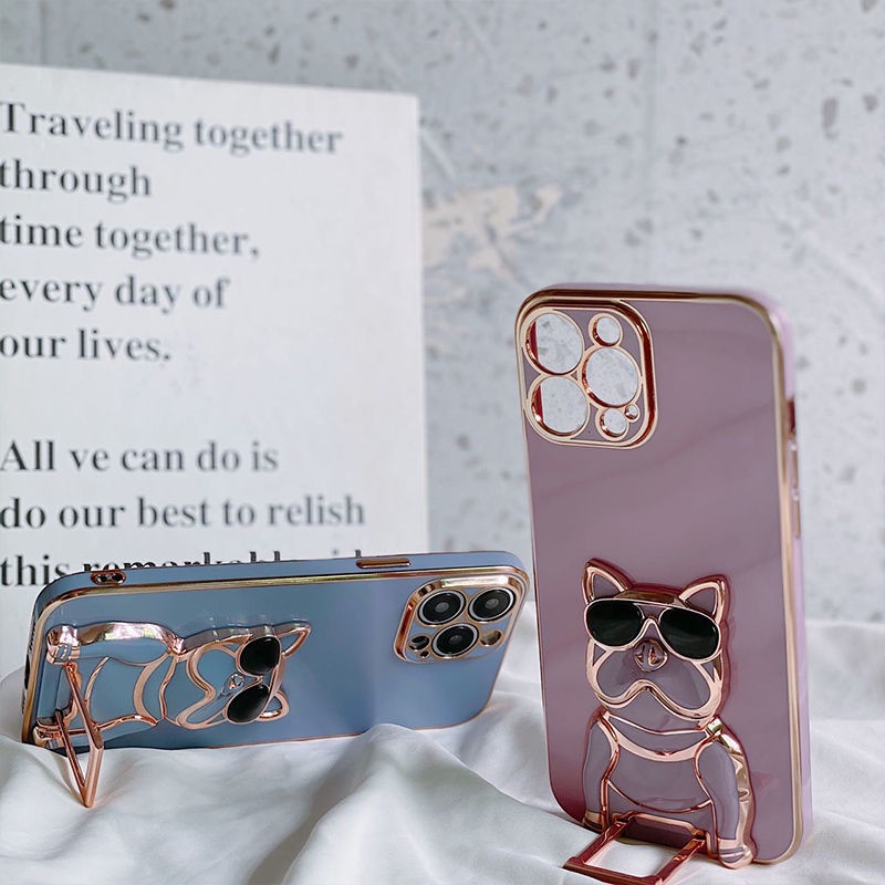 Ốp Điện Thoại Hình Chú Chó Đeo Kính Mát 3D Có Túi Khí Và Dây Đeo Cho iphone