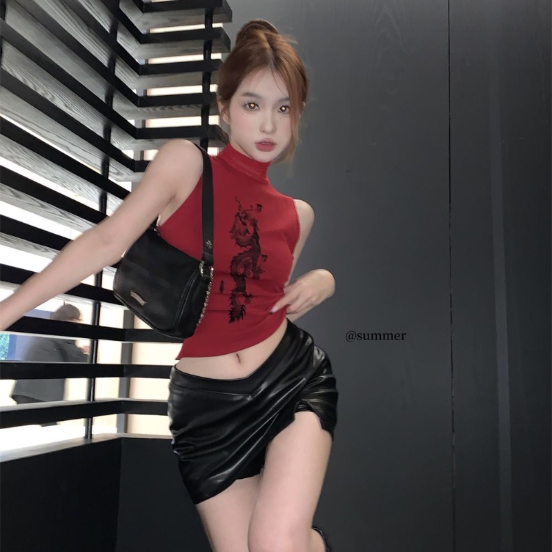 COZOK Áo Không Tay Dáng Ôm In Hoạ Tiết Trẻ Trung Quyến Rũ Thời Trang