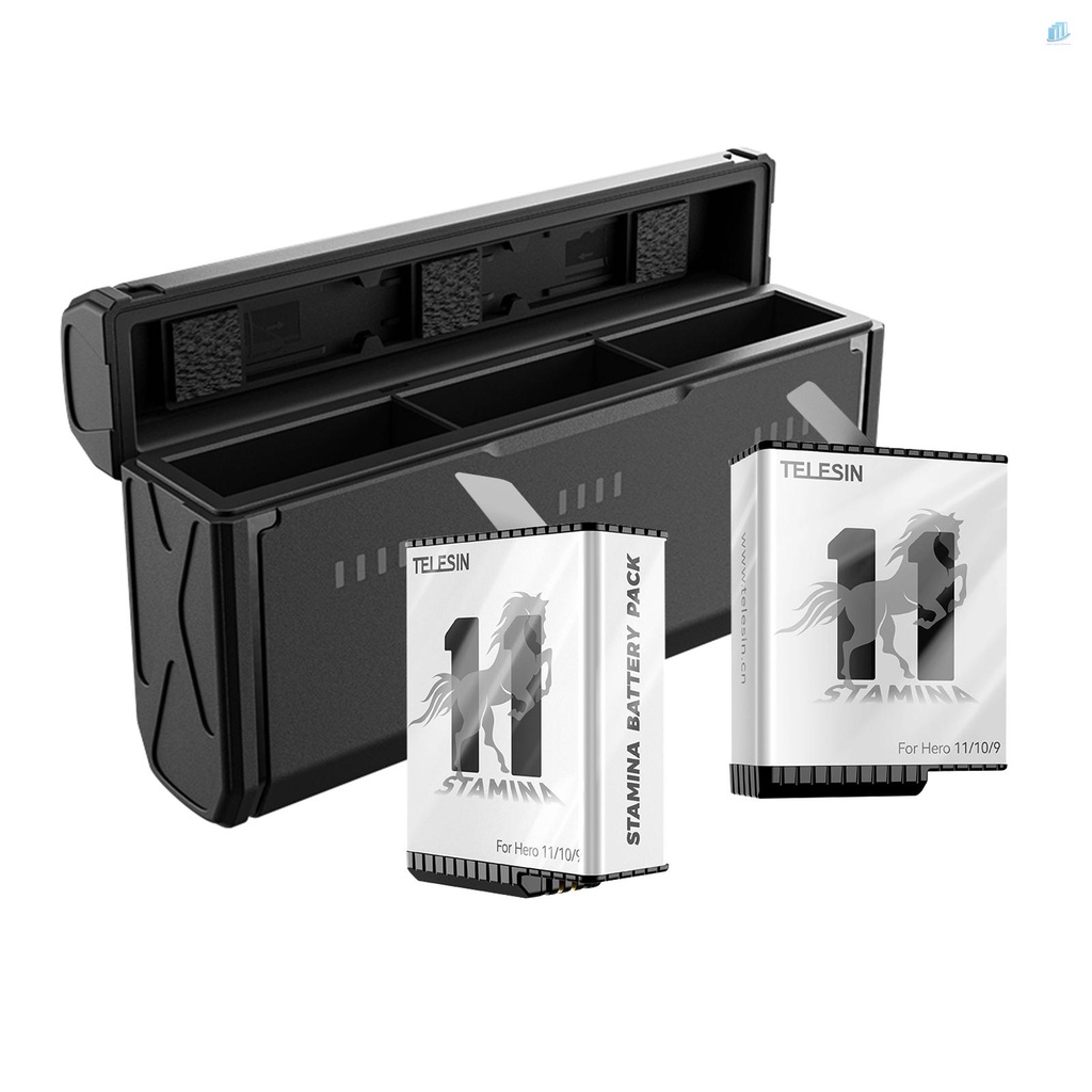 TELESIN Hộp Pin Thông Minh Bằng Nhựa Tel Resin GP-HPK-011 Có 3 Kênh Sạc Pin Cổng USB Và 2 Ngăn Đựng Pin 11 / 1750mAh